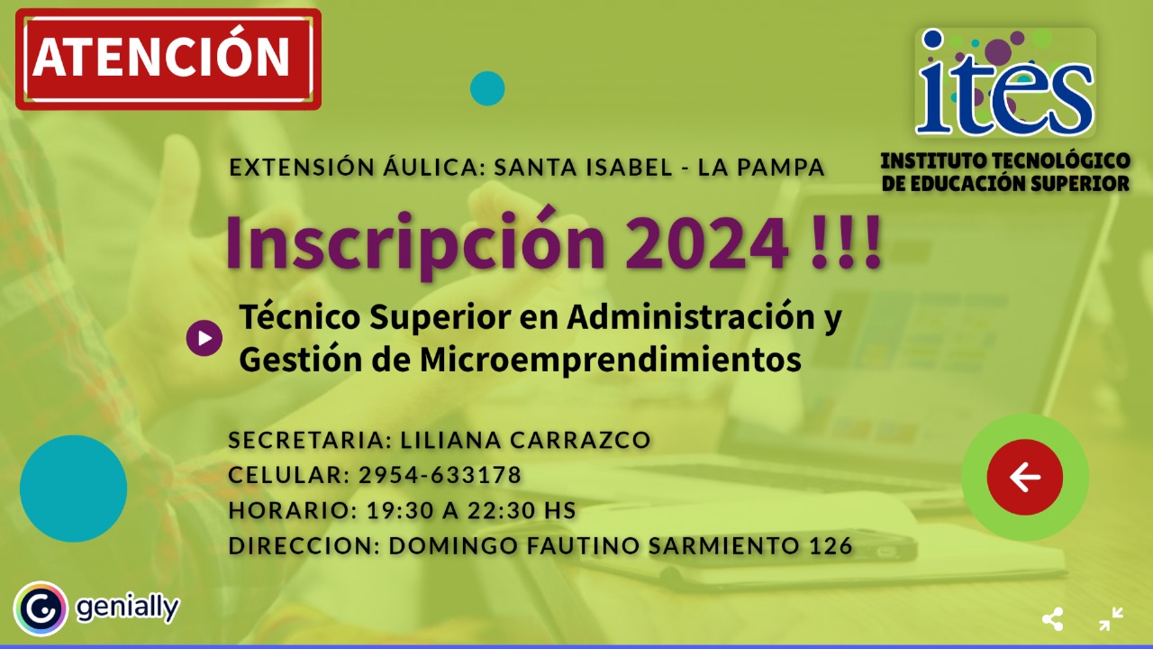 Santa Isabel: Inscripciones abiertas Tecnicatura Superior en Administración y Gestión de Microemprendimientos Santa Isabel: Inscripciones abiertas Tecnicatura Superior en Administración y Gestión de Microemprendimientos